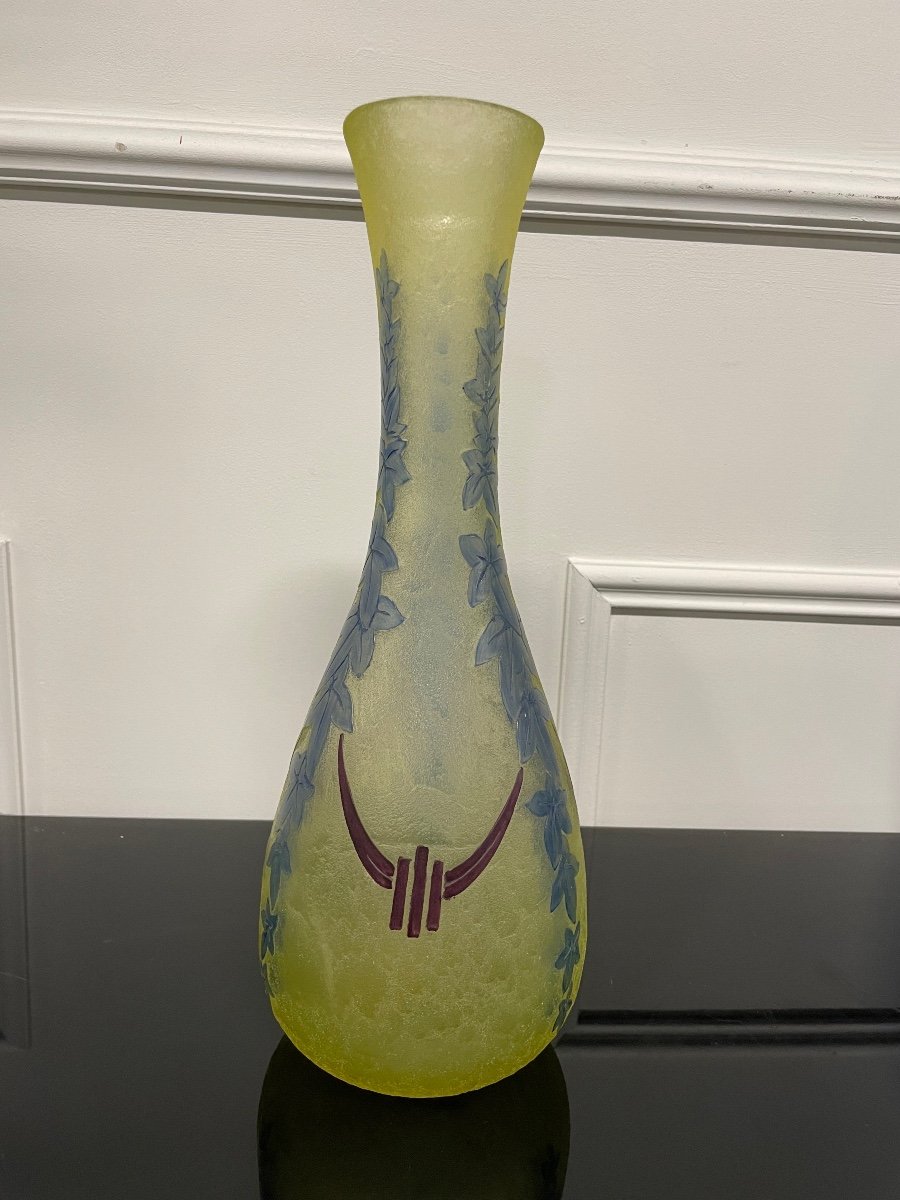 Legras - Large Art Deco Frosted Glass Vase H: 36 Cm-photo-1